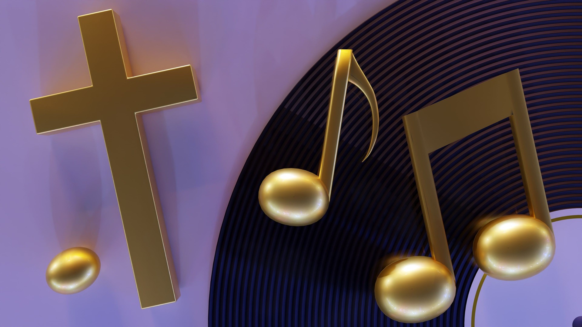 vinyl record adorned with a golden cross and music notes